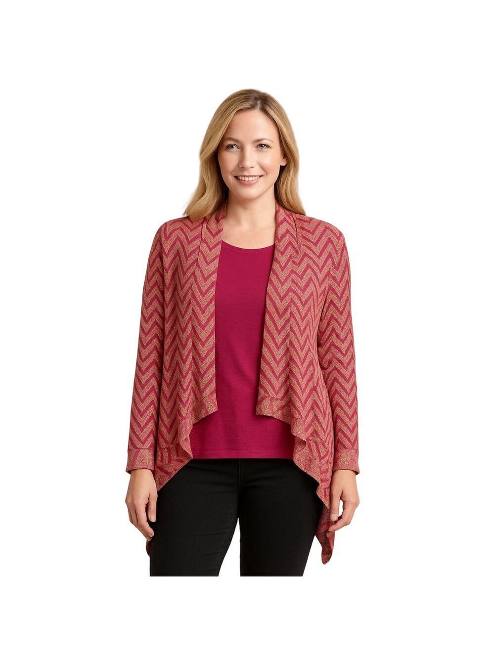 INC Open-Front Pink and Gold Chevron Cardigan Sz Small